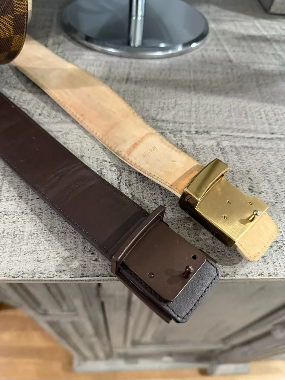 Louis Vuitton Damier Canvas Reversible Belts - Cream & Brown 2 belts